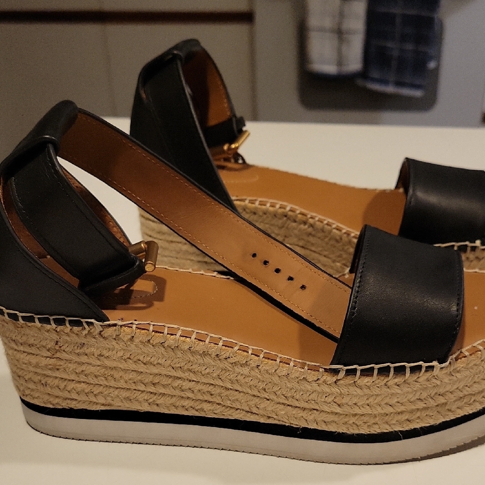 See By Chloe Black and Tan Espadrille Wedges